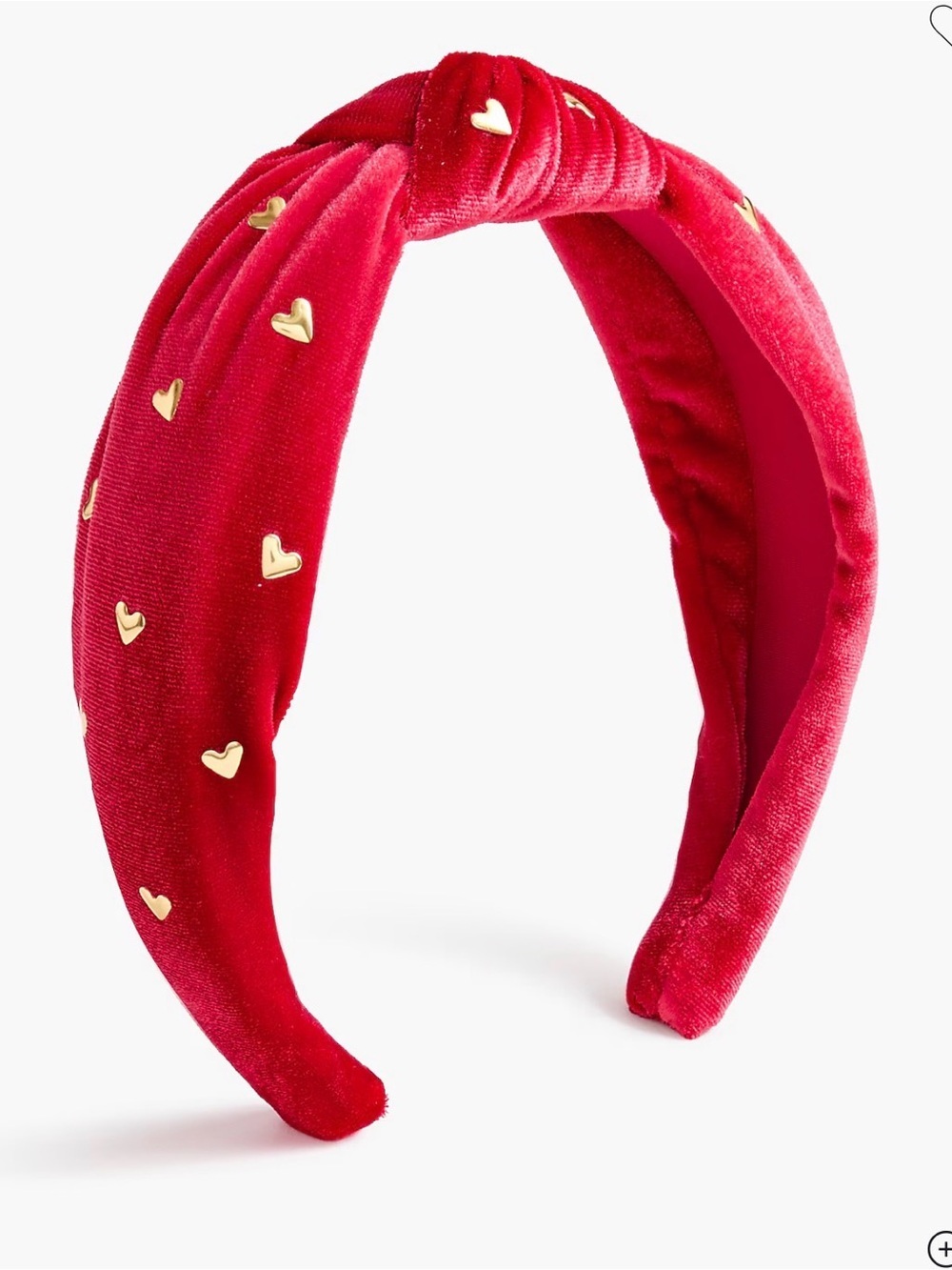 Crewcuts Red Velvet Headband with Gold Heart Studs